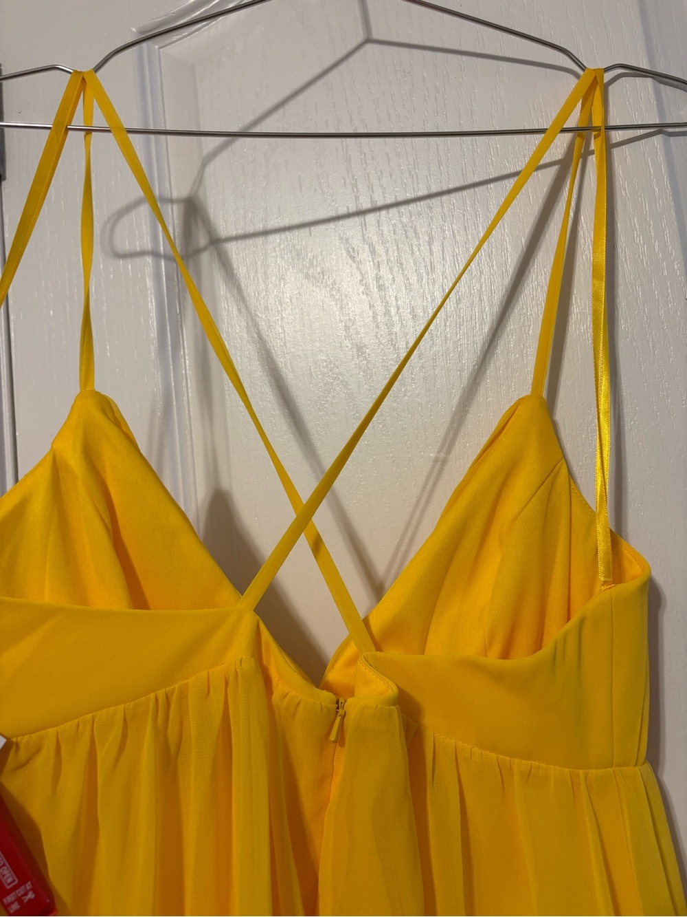 NWT Mac Duggal Bright Yellow Pleated Chiffon Mini Dress - Picture 4 of 6